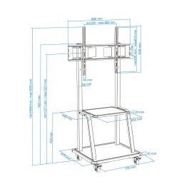 Tooq Soporte TV suelo con ruedas para pantallas de 37" a 100", hasta 150 kg, ajuste de altura, negro