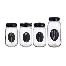 Vivalto Set 4 Cuberteros Vidrio Con Tapa Metal Transparente/Negro 9x9x17cm