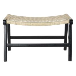 DKD Home Decor Descalzadora de Diseño Boho | Banco Asiento Teca y Ratán Negro Natural | Medidas 65x47x40 cm | Altura Asiento 39 cm