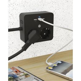 ICY BOX Regleta de Enchufe Doble con 2 Puertos USB Color Negro