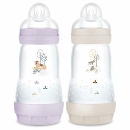 MAM MAM9001616836572 Set de 2 biberones Easy Start Anticólico 260 ml Tetina Flow 2 Lila + Arena