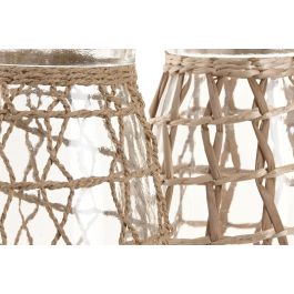 DKD Home Decor Jarrón Cottage Transparente Marrón de Cristal y Mimbre 16 x 27 x 16 cm (6 Unidades)