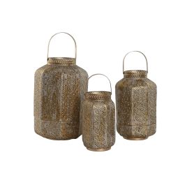 DKD Home Decor Portavelas Árabe Dorado Metal Set de 3 Piezas 25 x 40 x 25 cm