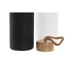 DKD Home Decor Botella Basicos Blanco Negro 6.6 x 23 x 6.6 cm (4 Unidades) Borosilicato Bambu 550ml