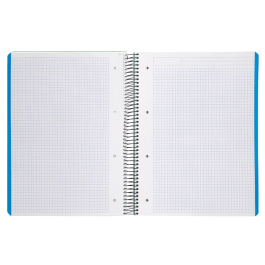 Liderpapel Cuaderno espiral A4 Micro Wonder tapa plástico 120 hojas 90gr cuadro 5mm banda 4 taladro color verde turquesa