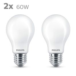 Philips LED Classic Bombilla LED E27 Equivalente 60W Blanco Cálido No Regulable, Vidrio, Juego de 2