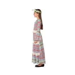 Disfraz Hippie Niña Infantil 5-6 Años Vestido Multicolor Estampado Psicodélico de Poliéster para Carnaval y Fiestas Escolares