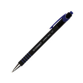 Q-connect Bolígrafo Retractil con Grip 0,7 mm Color Azul para Escritura Cómoda, Punta Metálica 0,5 mm, Tinta Aceite