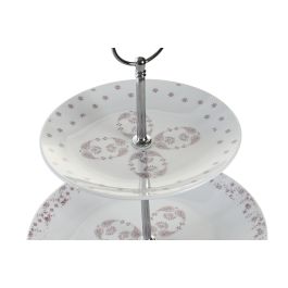DKD Home Decor Frutero Scandi Rosa Blanco Porcelana Metal 3 Pisos 27 x 27 x 34 cm