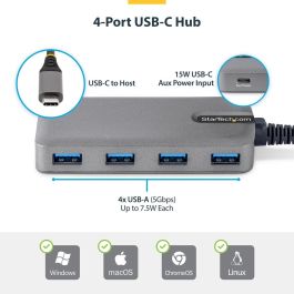 StarTech 5G4AC-USB-C-HUB Hub USB-C 5Gbps, 4 Puertos USB-A 3.2 Gen 1, Gris, Plástico