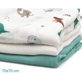 Set 3 Muselinas Dinosaurios Sage Y Blanco 70x70 cm Set 3 Muselinas Dinosaurios Sage Y Blanco 70x70 cm