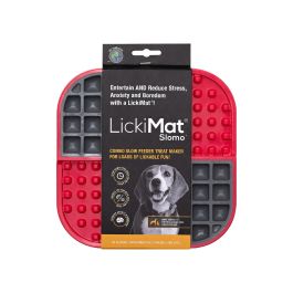 LickiMat Slomo Alfombra de Lamer para Perros Roja con Doble Superficie y 4 Secciones Antiestrés y Reducción de Ansiedad
