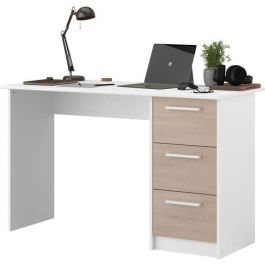 Office Essential Parisot 3 Cajones - Decoración Chene y Blanca - L 121.2 x D 55 x H 74.5 cm - Hecho en Francia