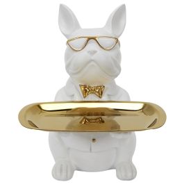 Home Deco Factory Galerie Vaciabolsillos Bulldog Blanco Escultura Decorativa 18x18x22 cm