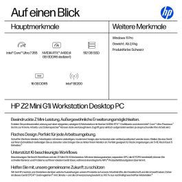 HP Z2 Mini G1i Workstation Intel Core Ultra 7 265 16GB RAM 512GB SSD NVIDIA RTX A400 4GB W11P 3Y Precio: 1876.49999966. SKU: B1J5LXFMLK