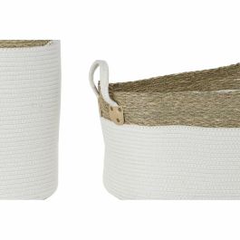 Juego de Cestas DKD Home Decor Blanco Algodón Fibra natural (41 x 41 x 52,5 cm) (7 Piezas)