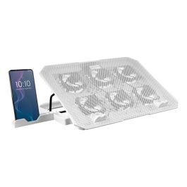Mars Gaming MNBC23 Base Refrigeración para Portátil 16" con 6 Ventiladores LED Azul, Stand 6 Posiciones, USB y Soporte Móvil Blanco