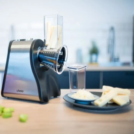 Livoo DOP192 Rallador Eléctrico Multifunción Negro y Gris con 4 conos intercambiables