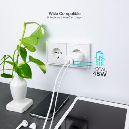TOOQ TQWC-GANQCPD45WT Cargador USB Pared GaN USB-C/PD + USB-A/QC 45W Blanco