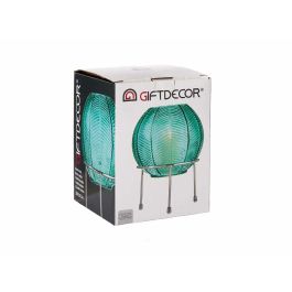 Giftdecor Jarrón Bola de Cristal Azul con Base de Metal Plata - 14.5x19.5x14.5 cm (Set de 8)