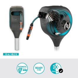 Gardena RollUp S 15 m Dispensador Automático de Picos, 15 m de Manguera (11 mm) con Rebobinado Automático y Anti-Torsión