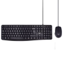 Ewent EW3007 Combo Teclado Completo QWERTY Portugués USB Alámbrico de Membrana con Ratón Óptico 1000 DPI Negro para Oficina