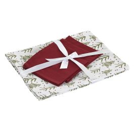 DKD Home Decor Mantel de Decoración Navidad Alpina Polyester Verde Blanco 150x150 cm para 4 Servicios Set de 5, Diseño de Árboles