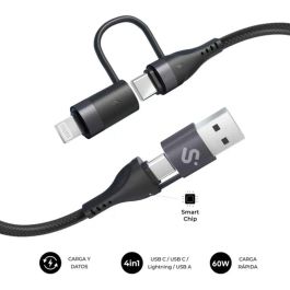 Subblim SUBCAB-4IN101 Cable USB 4 en 1 (USB-A/C a C/Lightning) Carga Rápida 60W 480Mbps 1m Negro Nylon Trenzado
