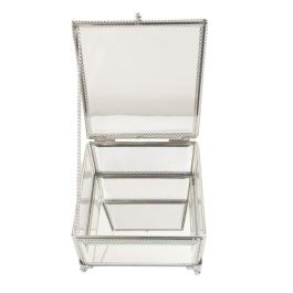 DKD Home Decor Joyero Tradicional Cristal Plateado Transparente Metal 16 x 10 x 16 cm Brillante