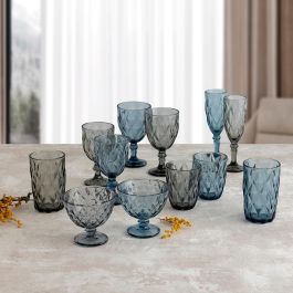 Quid Copa Maia de Vidrio con Relieve Azul 34 cL (24 Unidades) – Higiénica y Apta Lavavajillas