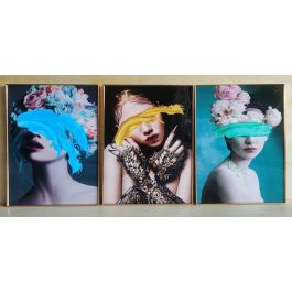 DKD Home Decor Cuadro Moderno Mujer Multicolor Set 3 Unidades 80x60 cm de Aluminio y MDF