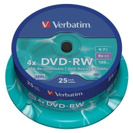 Verbatim Dvd-Rw, 4.7 grb, 4X, 25 Pack Spindle, Superficie Matt Silver Regrabable Precio: 30.50000052. SKU: B162FDG2PE