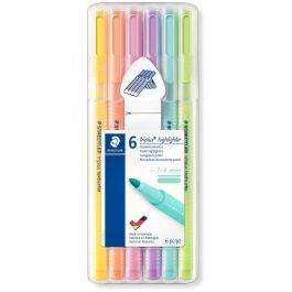STAEDTLER 362 C Marcador Textual triplus pastel, pack de 6 colores: Menta, Melocotón, Rosa, Violeta, Amarillo, Naranja. Punta redonda