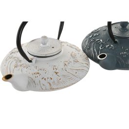 DKD Home Decor Tetera Oriental Azul Blanco Hierro Fundido Inox 800ml Apta Lavavajillas y Gas (2 Unidades)