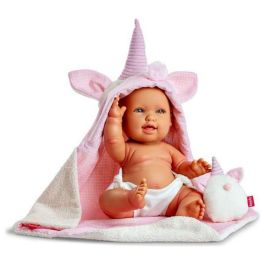Berjuan Muñeca Baby Unicornio Andrea con Toquilla y Peluche 38cm para Niños +3 Años