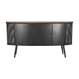 DKD Home Decor Buffet Loft Negro Marrón 145.5x45x76 cm con Botellero, 3 Cajones, 2 Puertas de Abeto y Metal Desmontable
