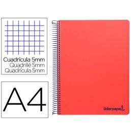 Cuaderno Espiral Liderpapel A4 Micro Wonder Tapa Plastico 120H 90 gr Cuadro 5 mm 5 Bandas 4 Taladros Color Rojo