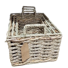 DKD Home Decor Cesta Tropical de Seagrass Natural Set de 3 - 2 Unidades 27 x 24 x 36 cm