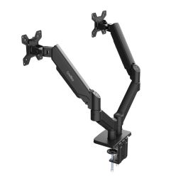 Coolbox Soporte para 2 Monitores Hasta 32 Pulgadas, Acero y Plástico, Negro Mate, Compatibilidad VESA 75x75 y 100x100, Sistema Neumático