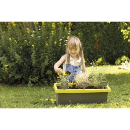 Smoby 810915 Jardinere Eden Adornado 20L con Pala, Rastrillo, Planta y 4 Signos