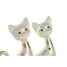 DKD Home Decor Figura de Gato Shabby de Resina Verde Beige 5.5 x 23 x 10 cm (4 Unidades)