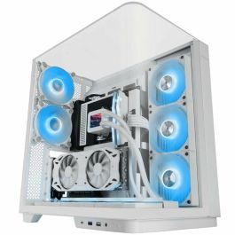 Mars Gaming MCINFINIOW Caja Torre Gaming Blanca con Cristal Templado Curvo Panorámico, 2 Ventiladores ARGB y USB-C. Compatible ATX.