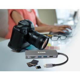 D - link Docking D - Link USB Tipo C 6, 2x USB 3.2 Gen 1, 1x USB Tipo C, 1x HDMI 1.4, Lector Tarjetas SD, 4K Ultra HD, Power Delivery 60W, Gris