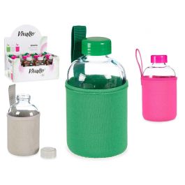 Botella Cristal Neopreno 600Ml 3Pzs Surt Col Vivos Vivalto 9X16CM (24 Unidades)