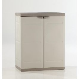 Plastiken Armario bajo TITANIO 2 puertas con estantes, de resina para interior y exterior, 70x44x88 cm Beige/Gris Pardo