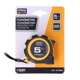 Koma Tools Flexómetro Compact 5m x 25mm ABS Antideslizante, Cinta Amarilla Mate, 1 Posición Bloqueo, Clip Cinturón