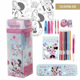 Cerdá Set de Papelería para Colorear y Dibujar de Minnie Rosa para Niños y Niñas +3 Años, Incluye Artículos Esenciales, 8x24x8 cm