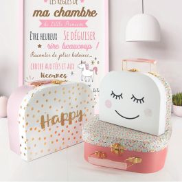 Home Deco Kids Juego de 3 Maletas de Cartón para Niños con Estampados y Asa de Transporte