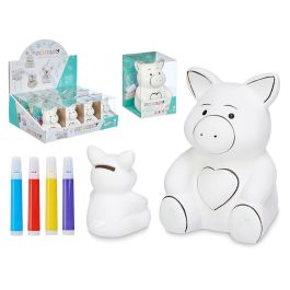 Hucha Cerdito Cerámica Pincello con 4 Rotuladores - 9x12.5x10 cm, Blanco (24 Unidades) Precio: 57.49999981. SKU: S3600169