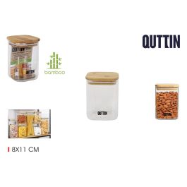 Quttin Tarro de Boro Cuadrado con Tapa de Bambú, 8x11 cm, 480 ml (12 Unidades)